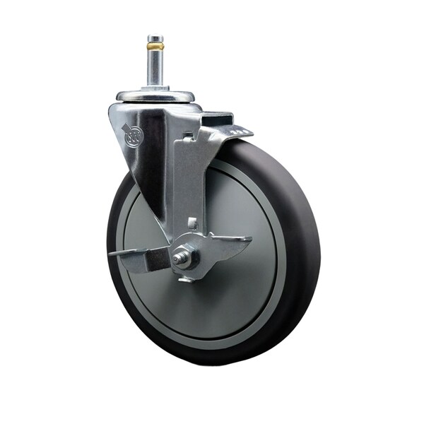 Service Caster 6'' Thermo Rubber Wheel Swivel 7/16'' Grip Ring Stem Caster with Brake SCC-GR20S614-TPRB-TLB-716138 - main